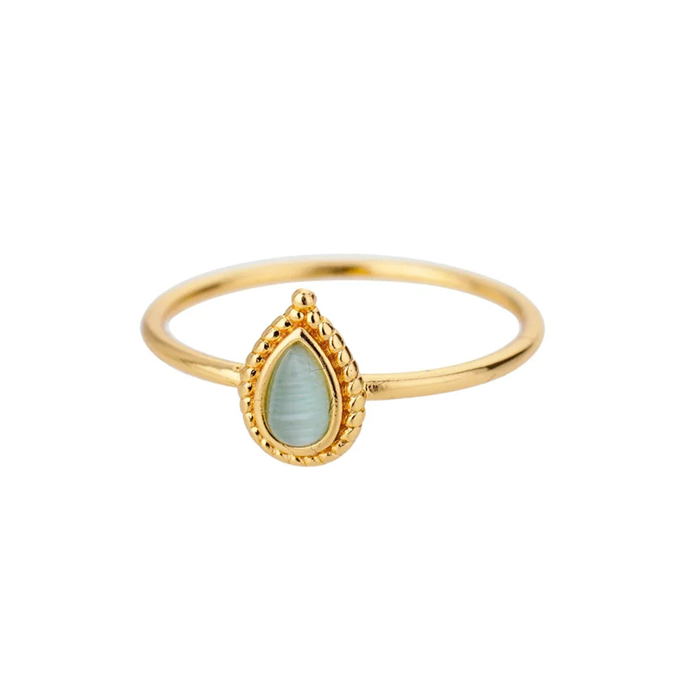 Natural Opal Teardrop Ring – Gold Plated Adjustable Gemstone Ring