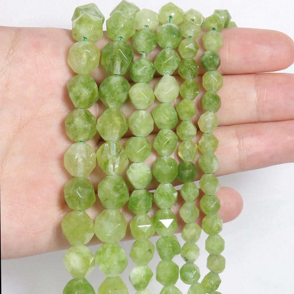Faceted Peridot Stone Beads Green Olivine Loose August Birthstone Beads for Jewelry Making DIY Bracelet Accessories 6 8 10mm