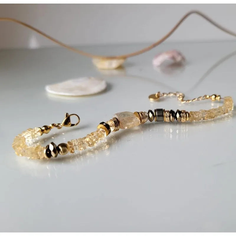 Natural Citrine Beaded Bracelet – Genuine Crystal Bracelet for Everyday Elegance