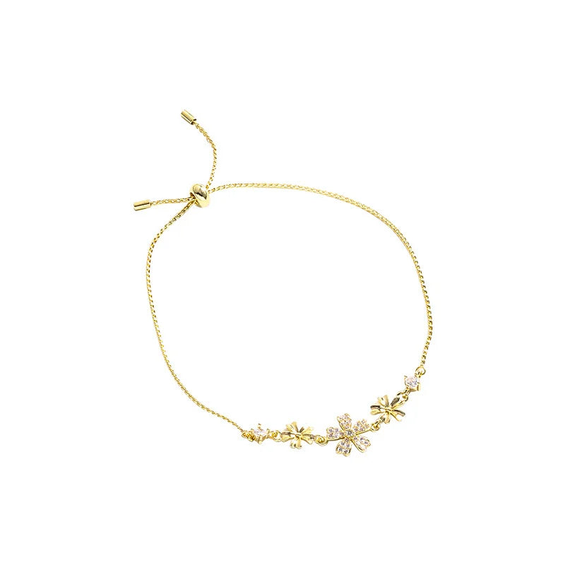 Natural Opal Flower Bracelet – Gold Plated Adjustable Bracelet for Women