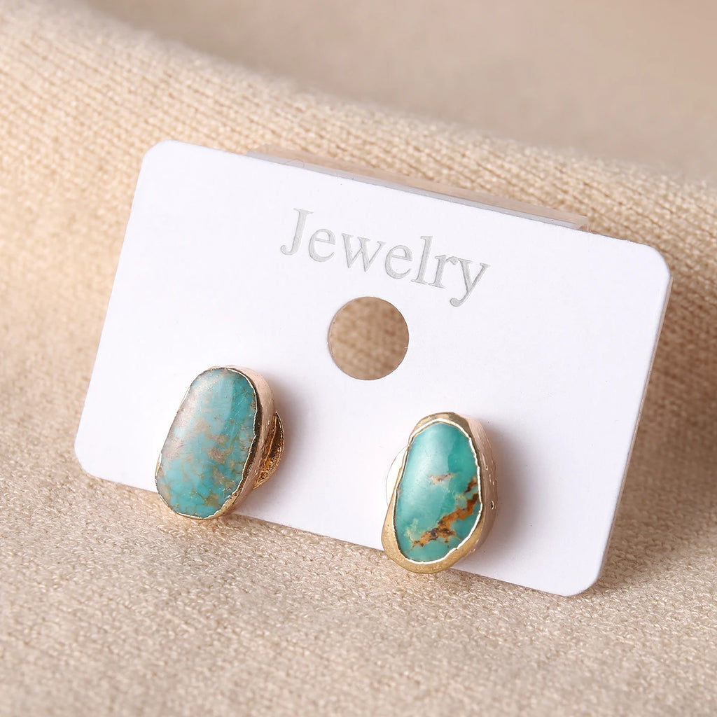 Blue Turquoise Statement Earrings | Electroplated Fashion Jewelry