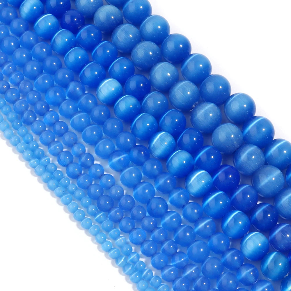 Natural Blue Cat Eye Gemstone Beads for Jewelry Making