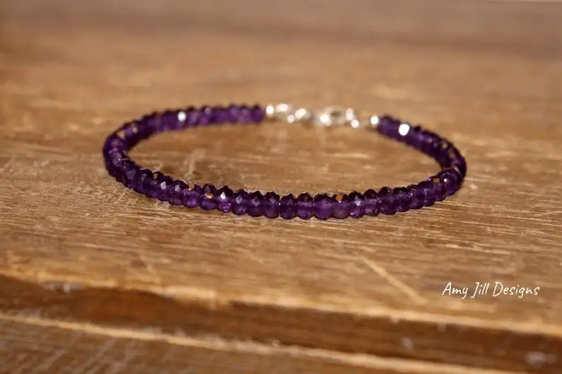 Sterling Silver Amethyst Beaded Bracelet