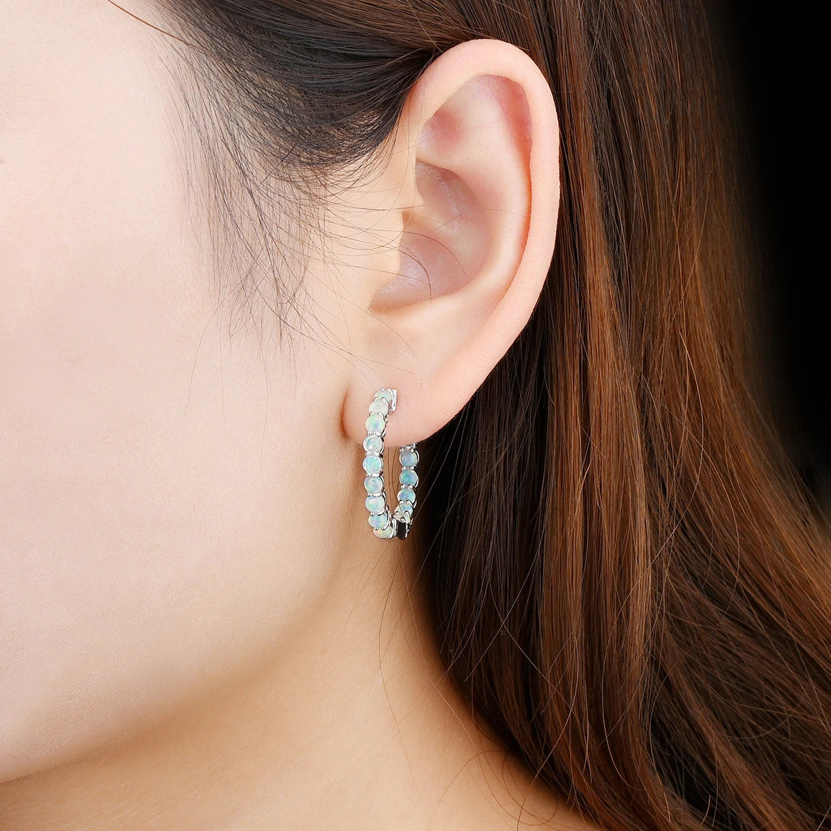 Natural Opal Huggie Earrings in 925 Sterling Silver – October Birthstone