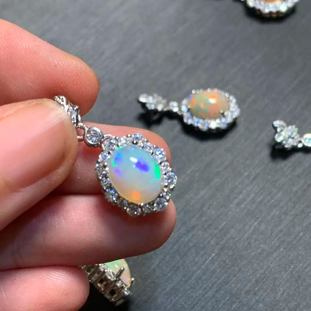 Oval Natural Opal Pendant Necklace | Genuine Gemstone Jewelry