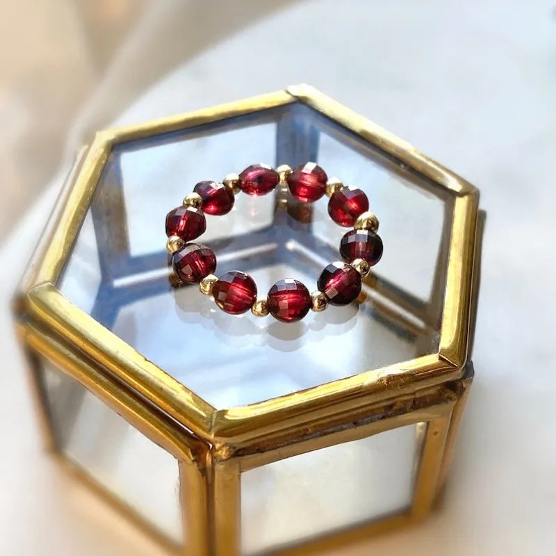 Garnet Beaded January Birthstone Ring