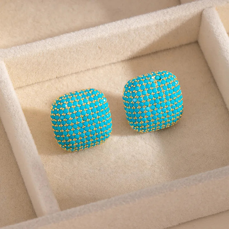 Blue Turquoise Stud Earrings | Elegant December Birthstone Jewelry