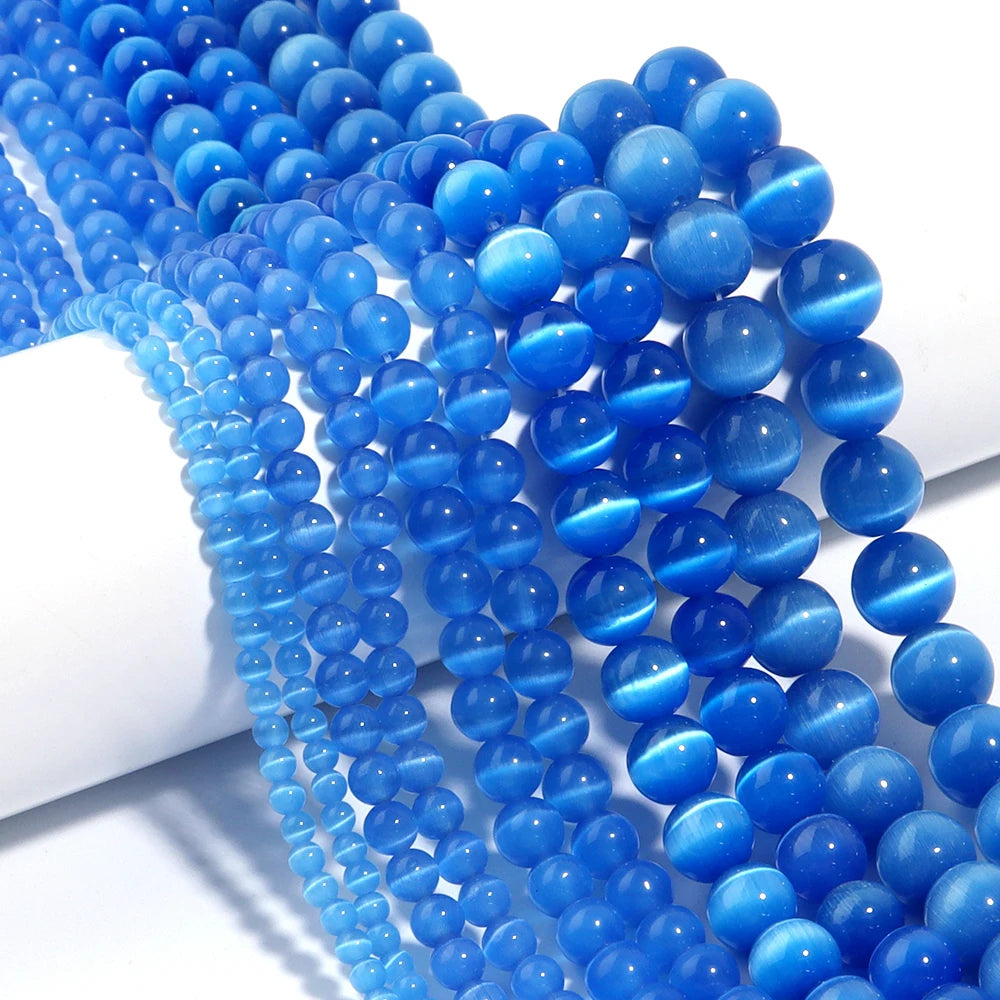 Natural Blue Cat Eye Gemstone Beads for Jewelry Making