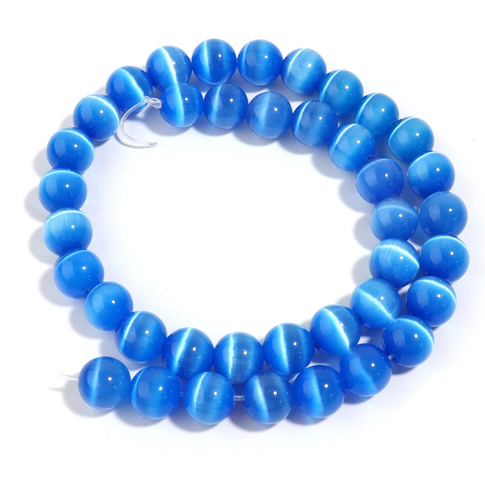 Natural Blue Cat Eye Gemstone Beads for Jewelry Making