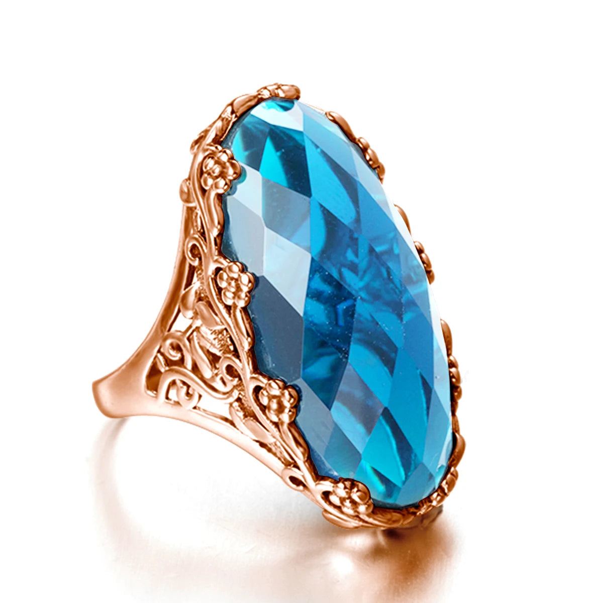 Floral Sapphire Statement Ring with Gold Finish