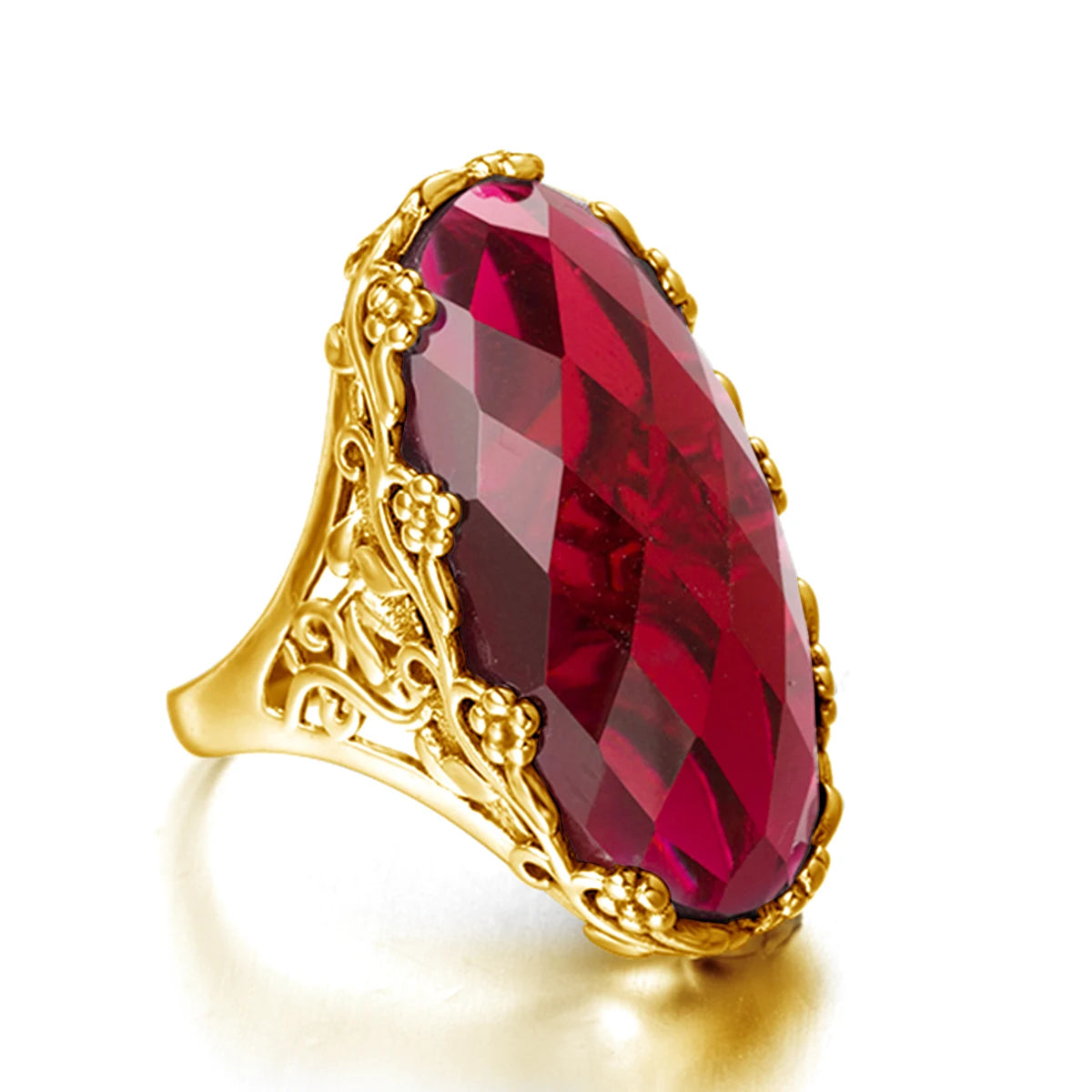 Floral Sapphire Statement Ring with Gold Finish