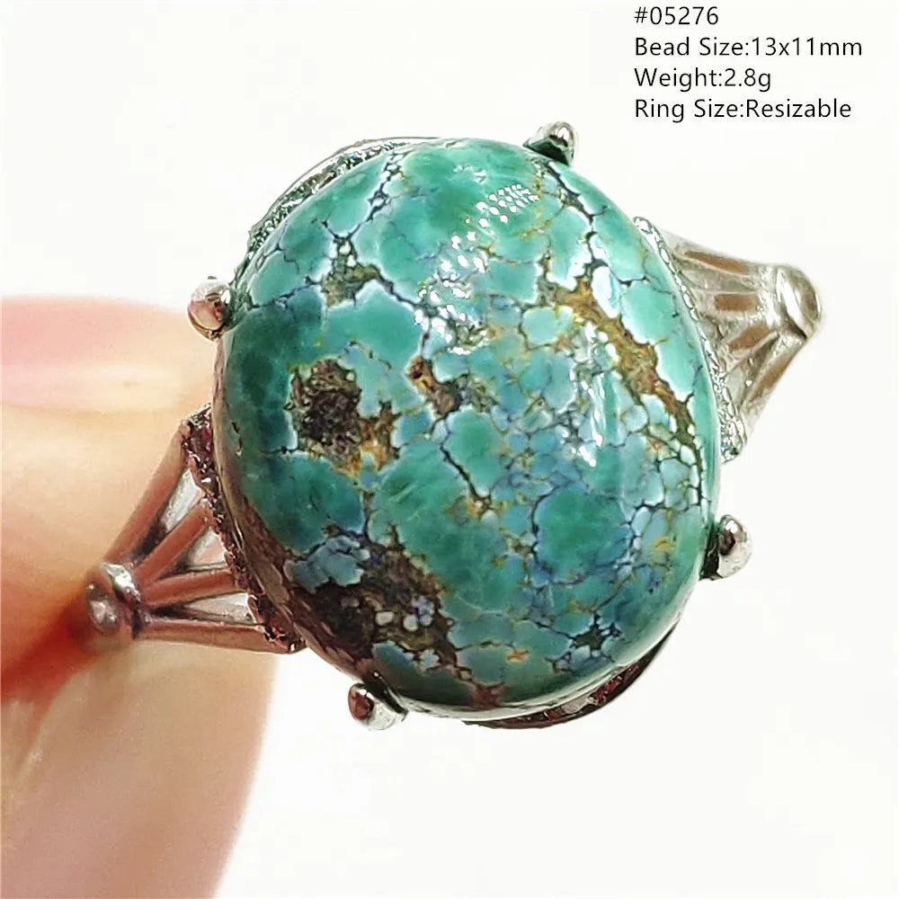Natural Green Turquoise Adjustable Ring | 925 Sterling Silver