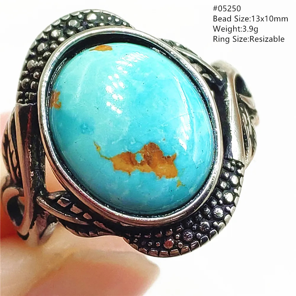 Natural Green Turquoise Adjustable Ring | 925 Sterling Silver