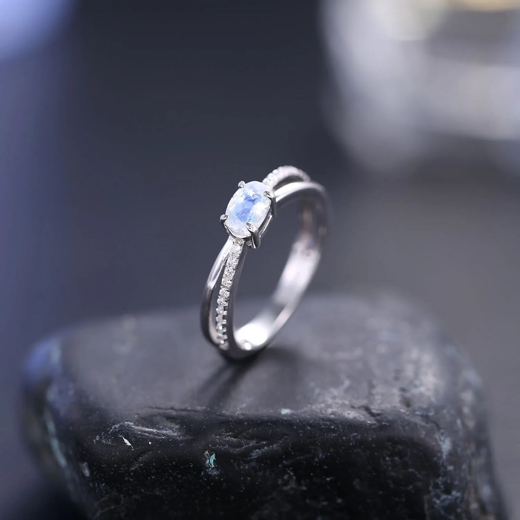 Sterling Silver Moonstone Promise Ring - 925 Sterling Silver