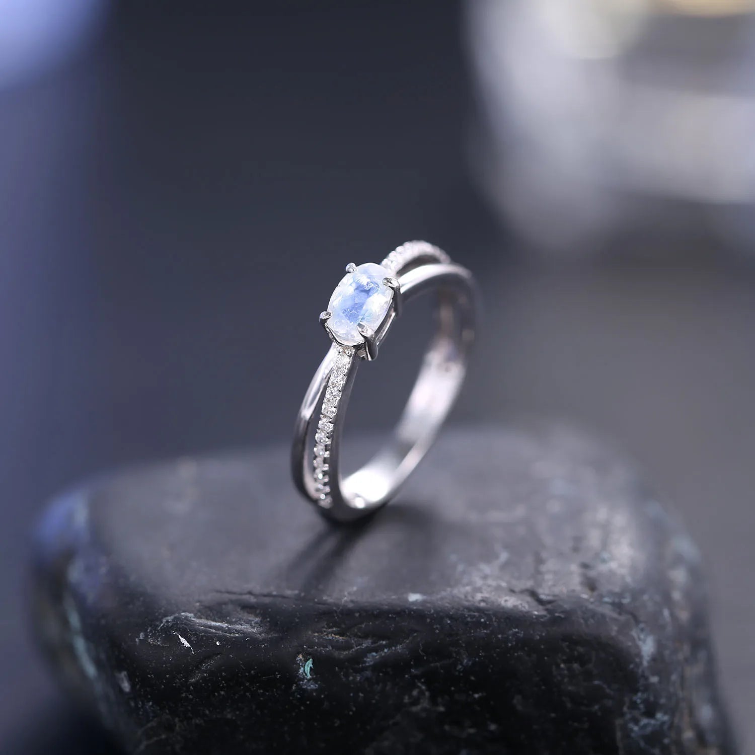Sterling Silver Moonstone Promise Ring - 925 Sterling Silver
