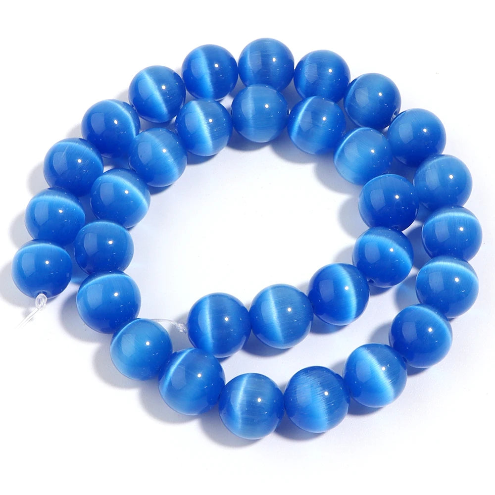 Natural Blue Cat Eye Gemstone Beads for Jewelry Making