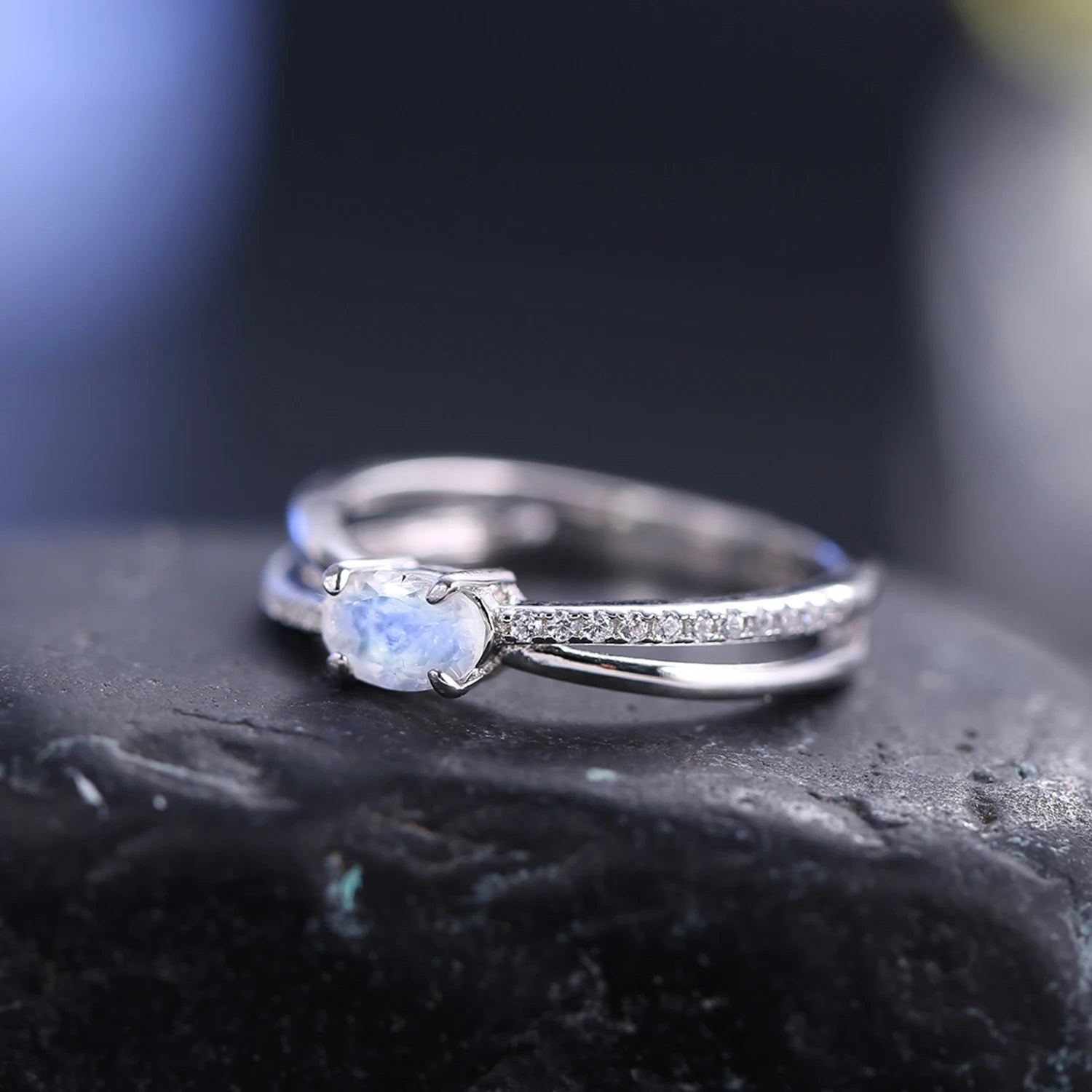 Sterling Silver Moonstone Promise Ring - 925 Sterling Silver