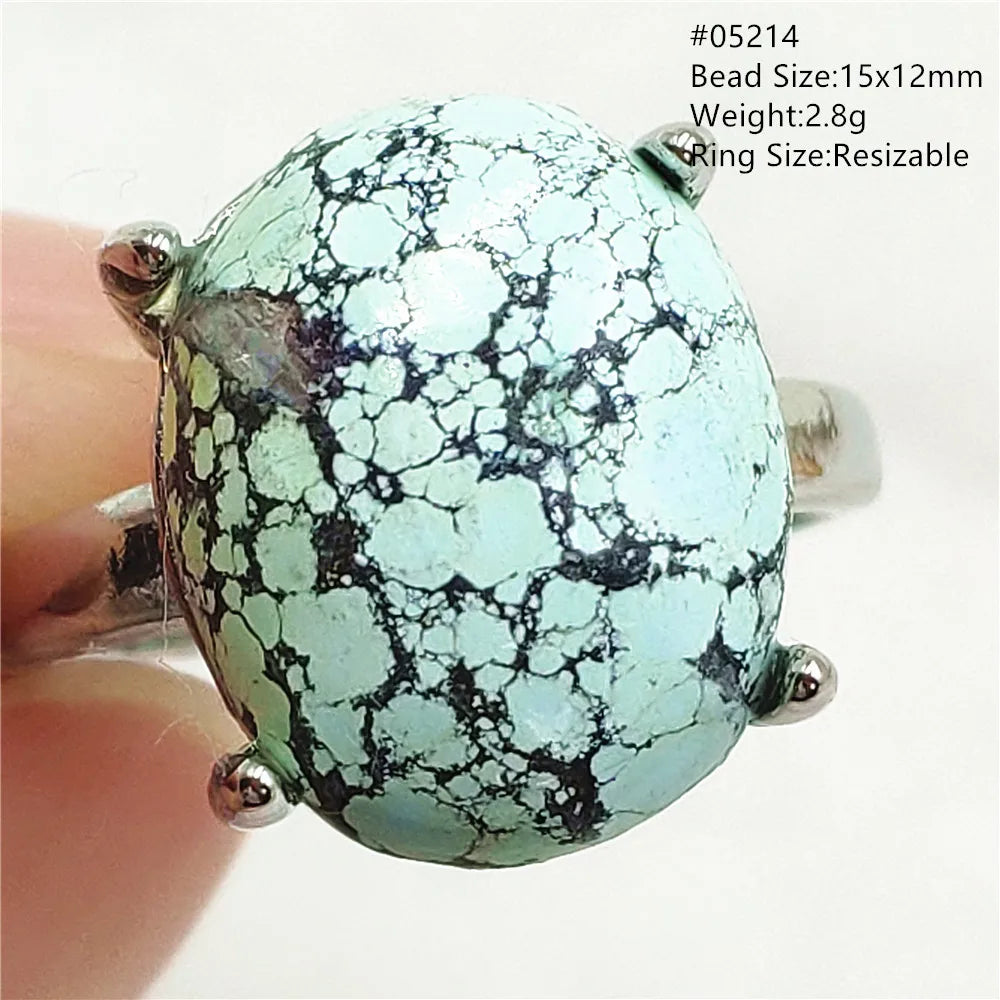 Natural Green Turquoise Adjustable Ring | 925 Sterling Silver