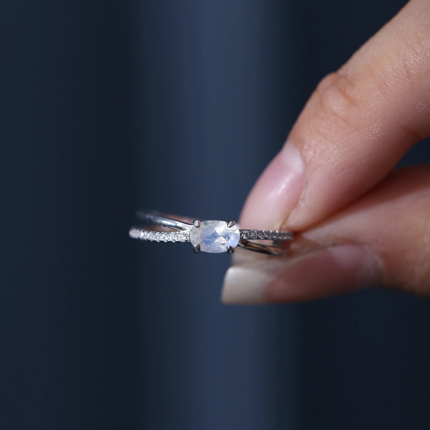 Sterling Silver Moonstone Promise Ring - 925 Sterling Silver