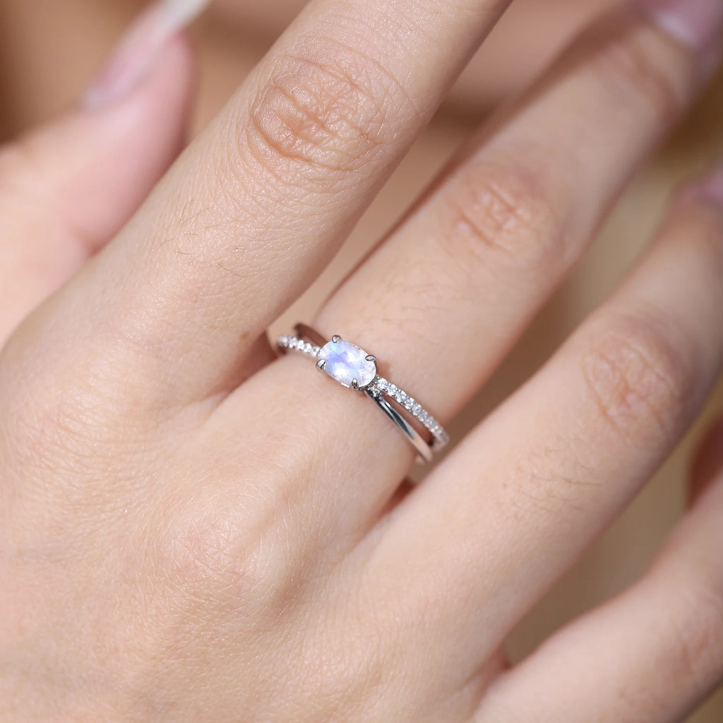Sterling Silver Moonstone Promise Ring - 925 Sterling Silver