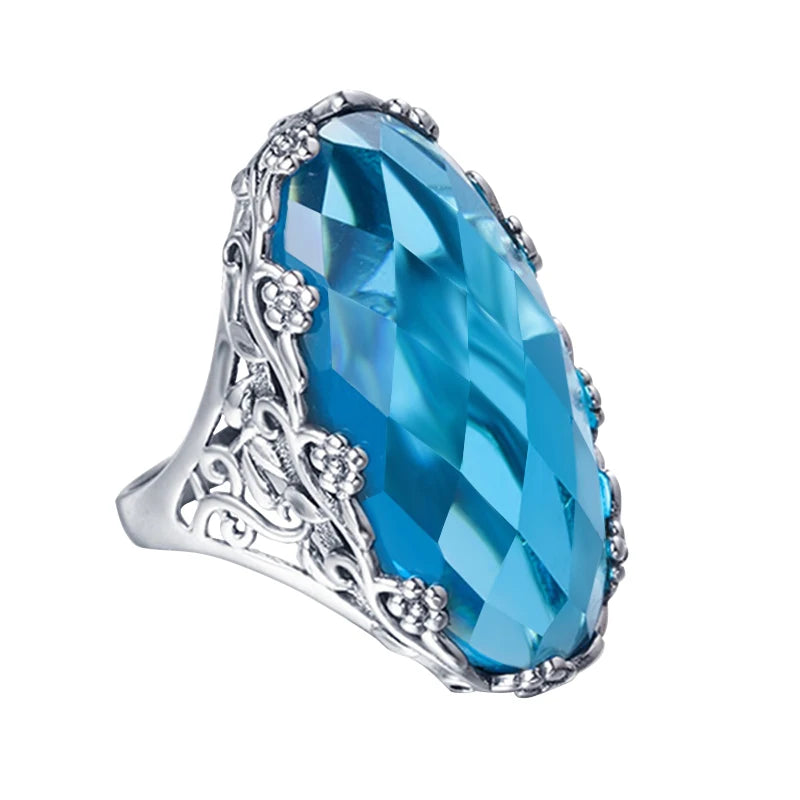 Floral Sapphire Statement Ring with Gold Finish