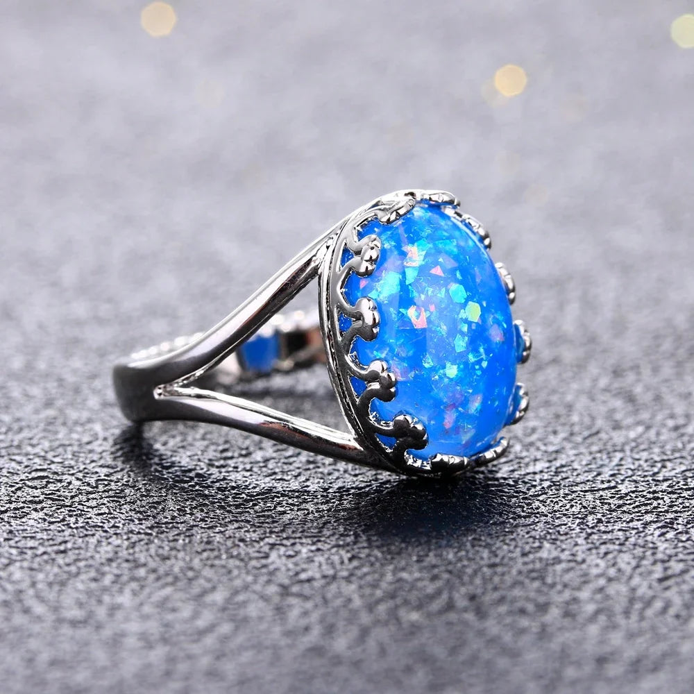Natural Opal Ring in 925 Sterling Silver – October Birthstone Gemstone Ring