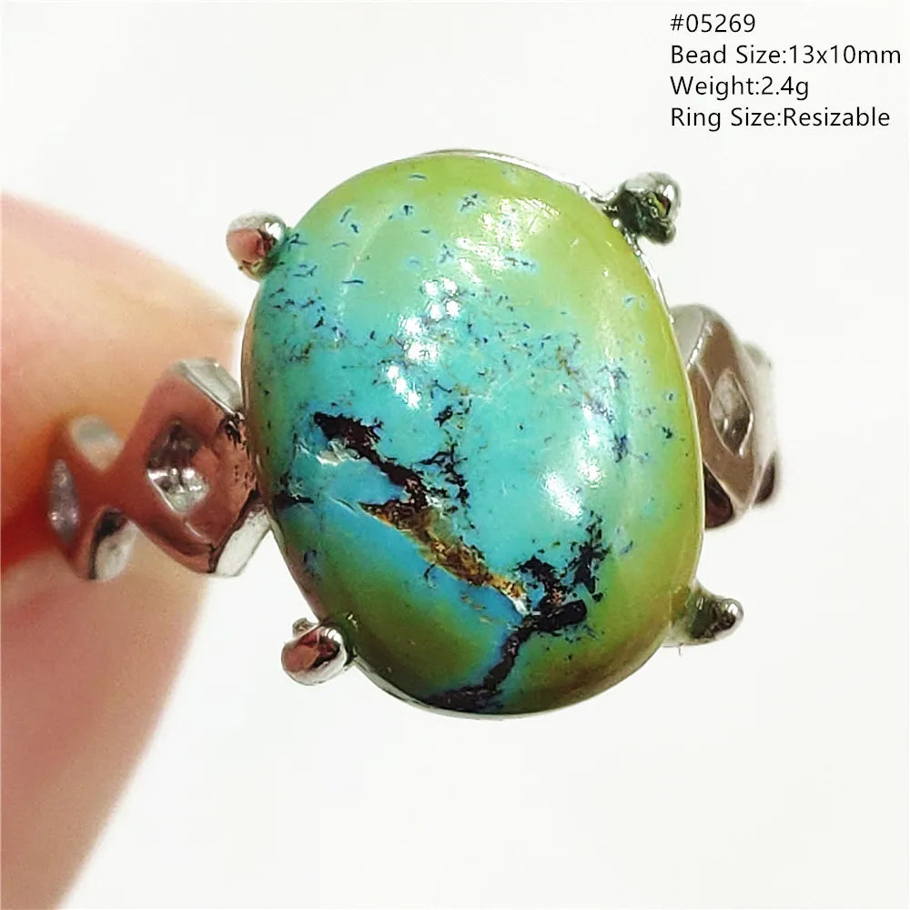 Natural Green Turquoise Adjustable Ring | 925 Sterling Silver