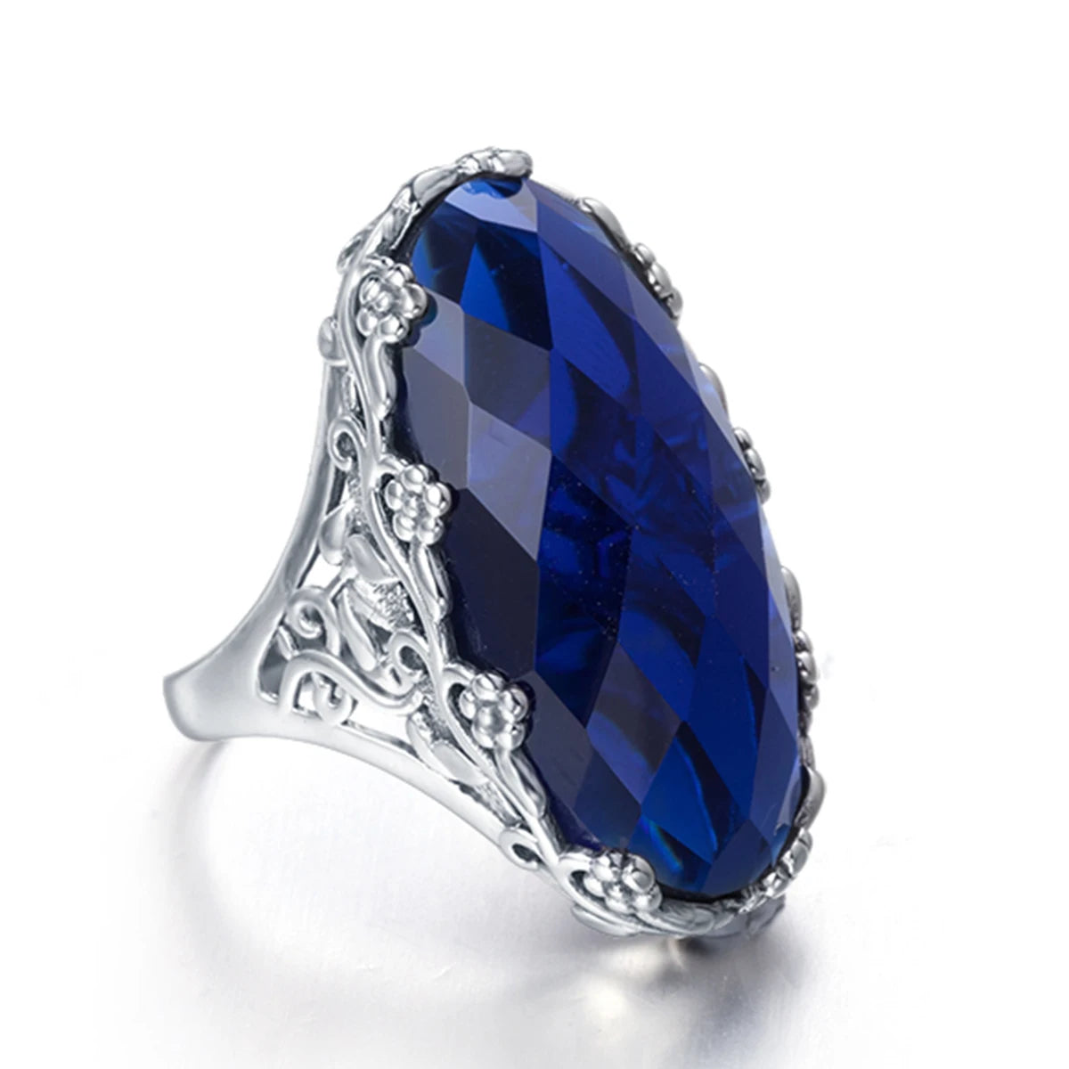 Floral Sapphire Statement Ring with Gold Finish