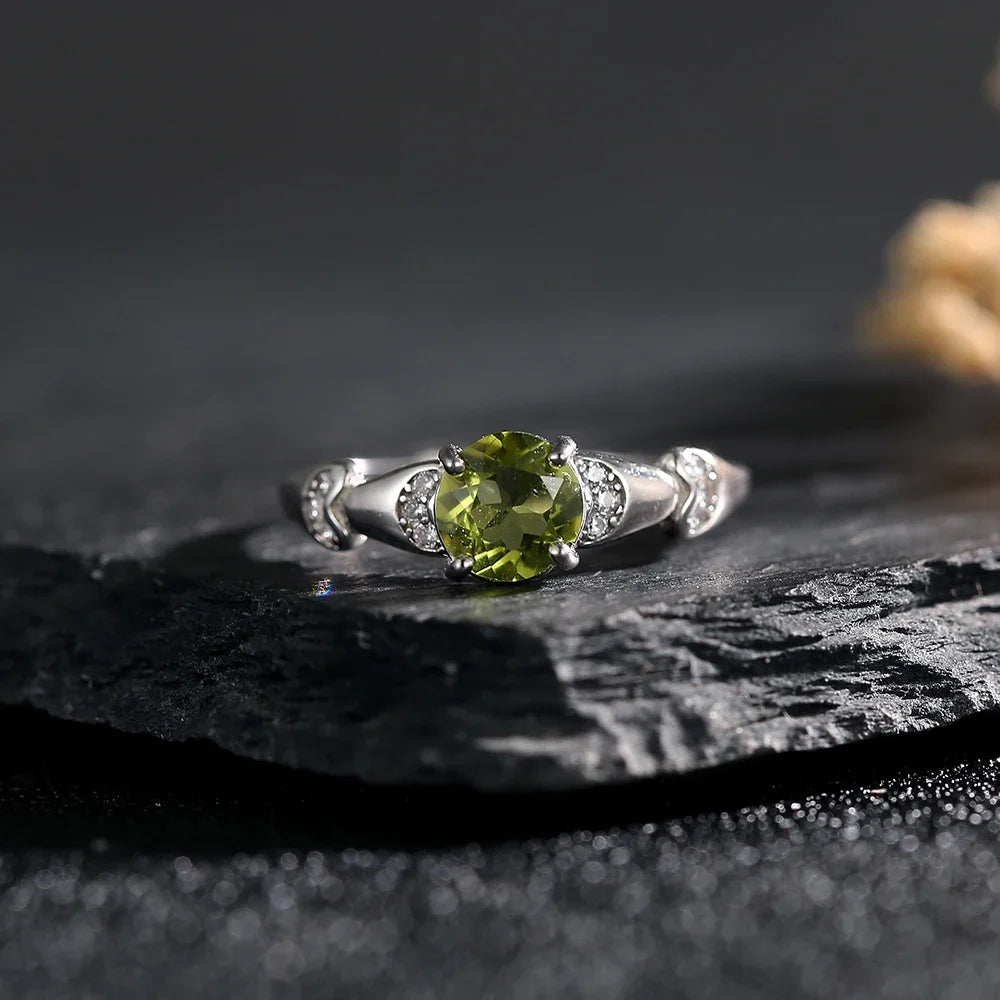 Adjustable Sterling 925 Silver Ring 6mm Peridot August Birthstone Crystal Gemstone Bands Fresh Green Vitality Jewelry Gifts