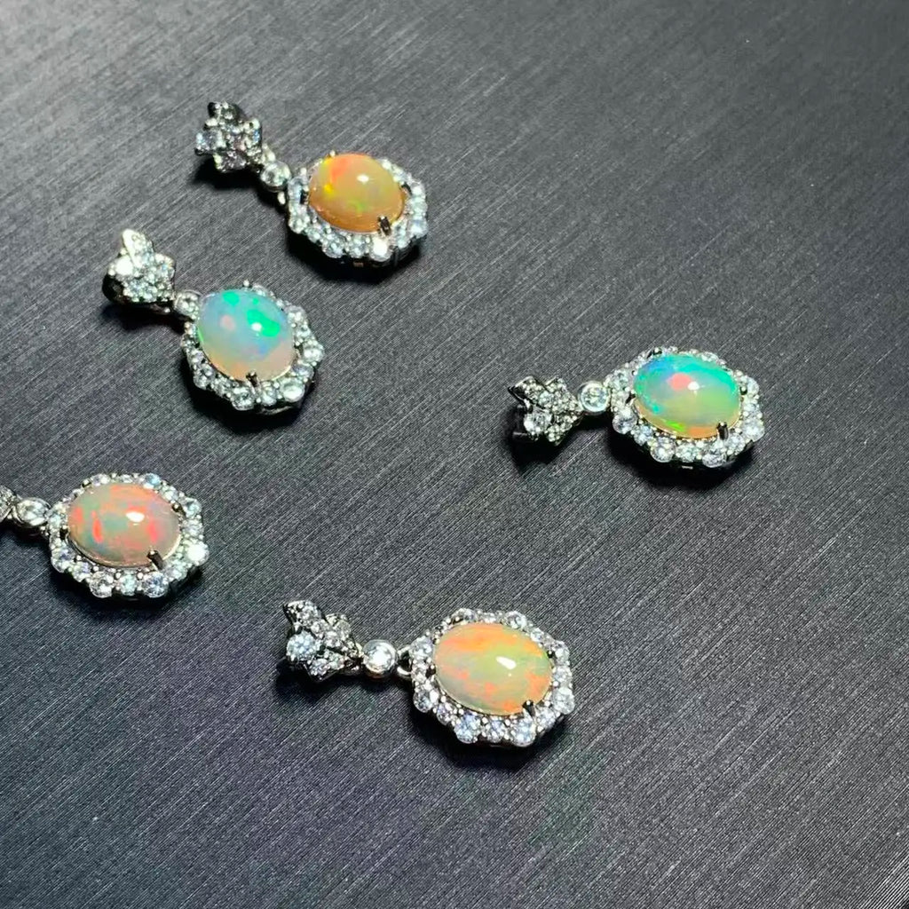 Oval Natural Opal Pendant Necklace | Genuine Gemstone Jewelry