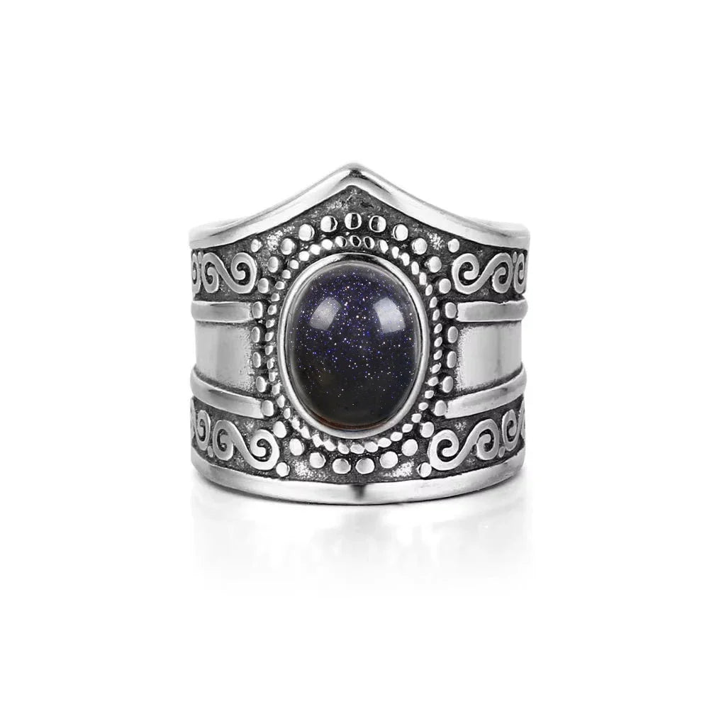 Natural Rainbow Moonstone Cabochon Ring
