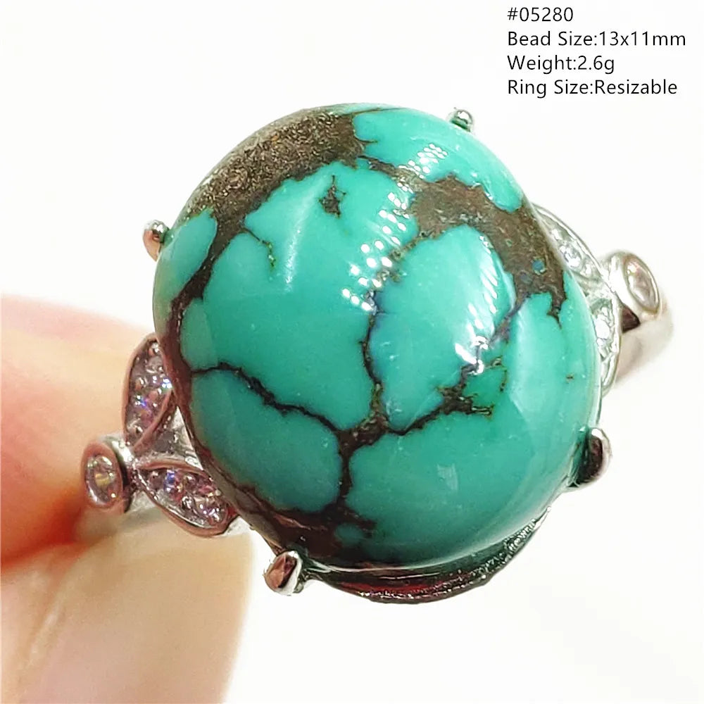 Natural Green Turquoise Adjustable Ring | 925 Sterling Silver