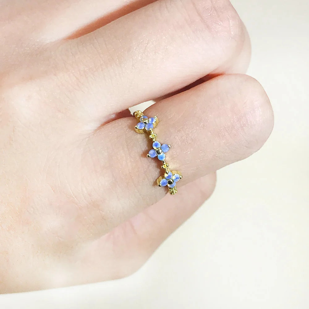 Natural Opal Clover Ring for Women – 18K Gold Plated Adjustable Ring