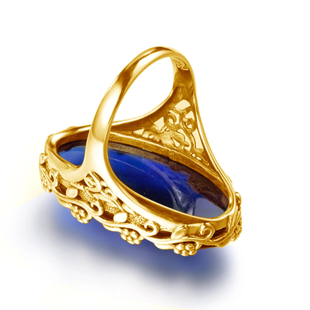 Floral Sapphire Statement Ring with Gold Finish