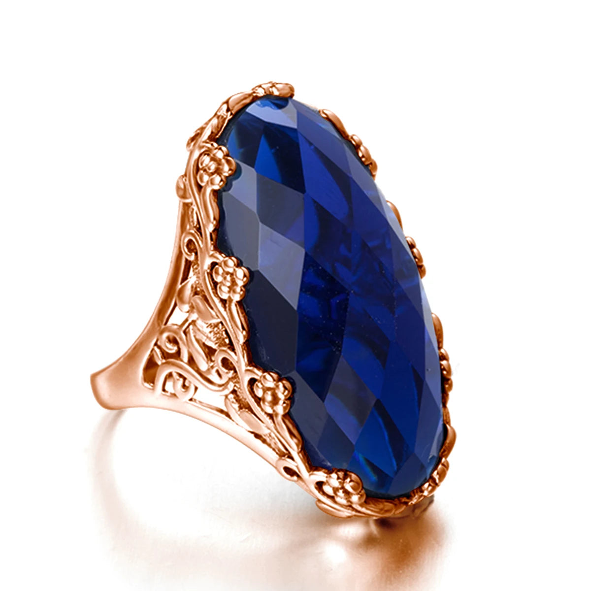 Floral Sapphire Statement Ring with Gold Finish