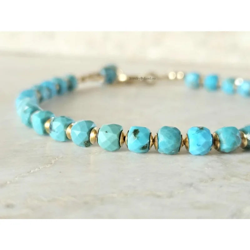 Natural Arizona Turquoise Bead Bracelet | December Birthstone