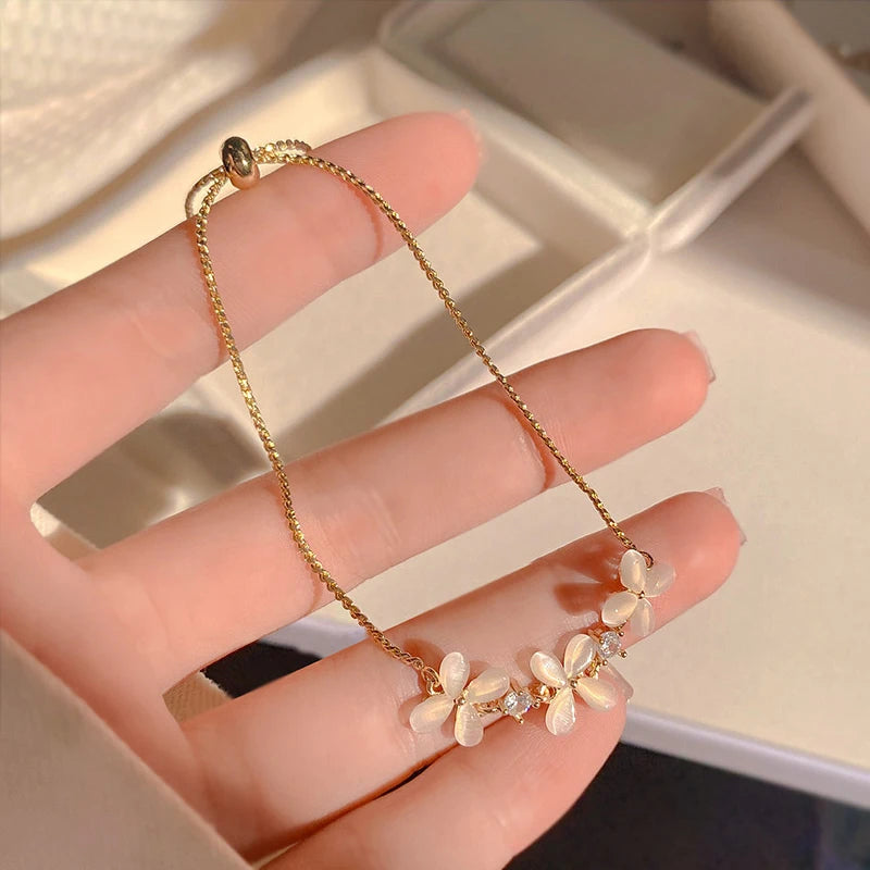 Natural Opal Flower Bracelet – Gold Plated Adjustable Bracelet for Women