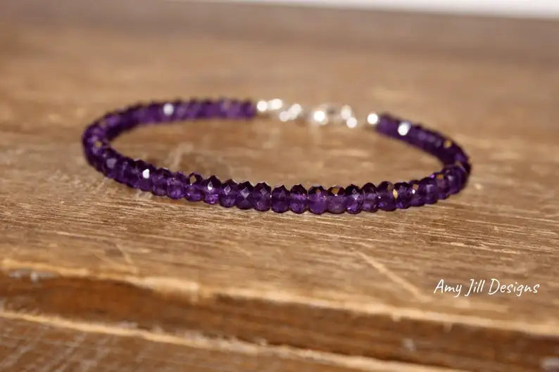 Sterling Silver Amethyst Beaded Bracelet