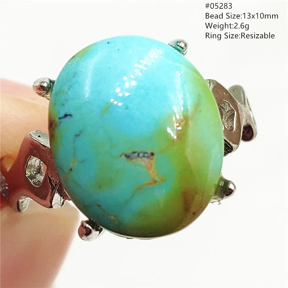 Natural Green Turquoise Adjustable Ring | 925 Sterling Silver
