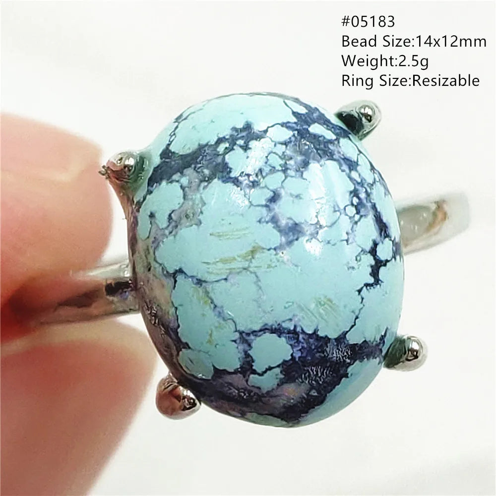 Natural Green Turquoise Adjustable Ring | 925 Sterling Silver