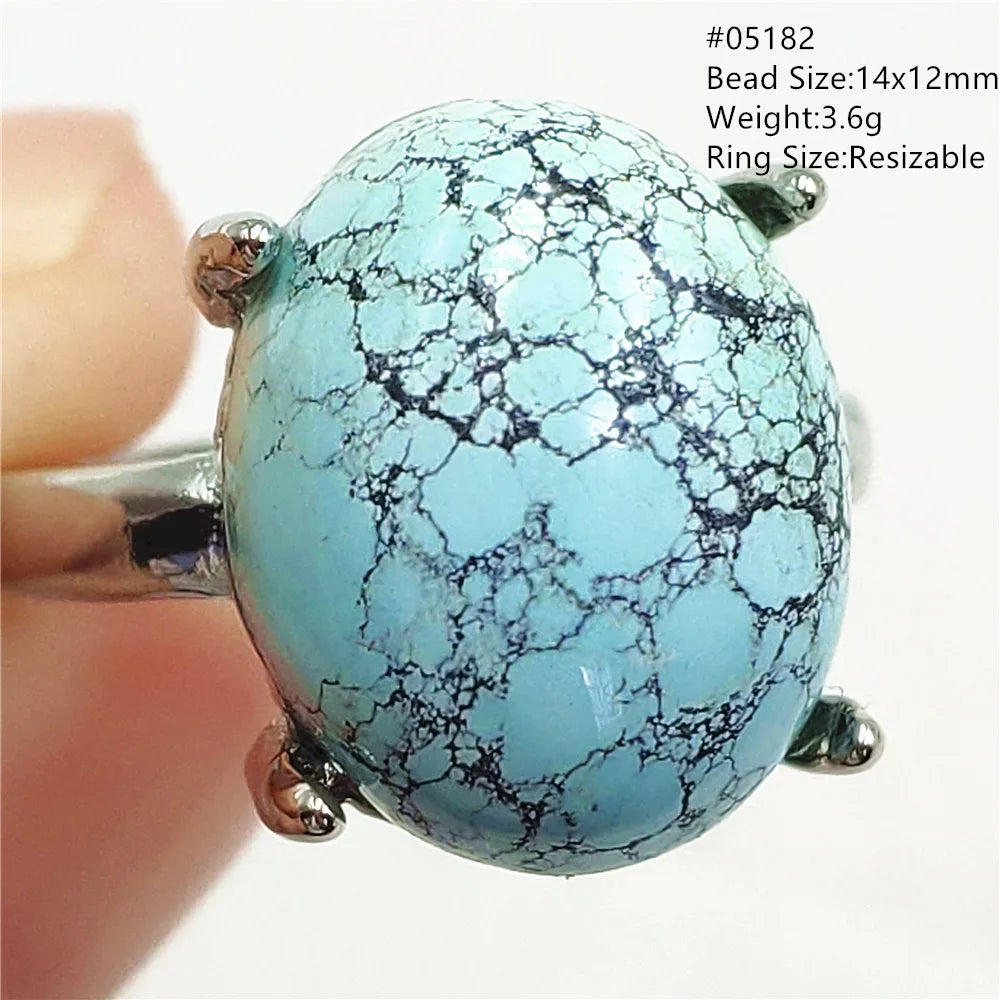 Natural Green Turquoise Adjustable Ring | 925 Sterling Silver