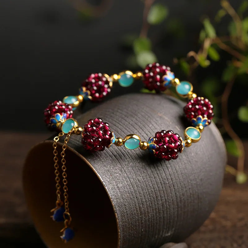 Natural Garnet & Amazonite Gold Filled Bracelet