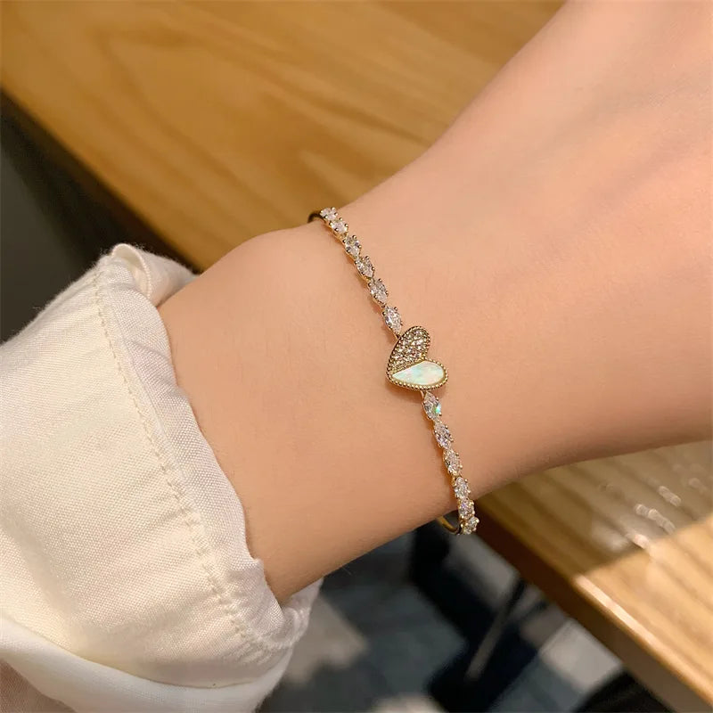 Natural Opal Flower Bracelet – Gold Plated Adjustable Bracelet for Women
