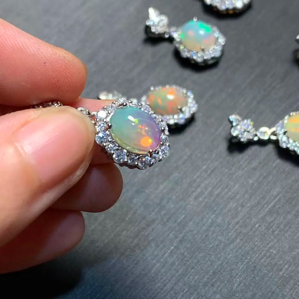 Oval Natural Opal Pendant Necklace | Genuine Gemstone Jewelry