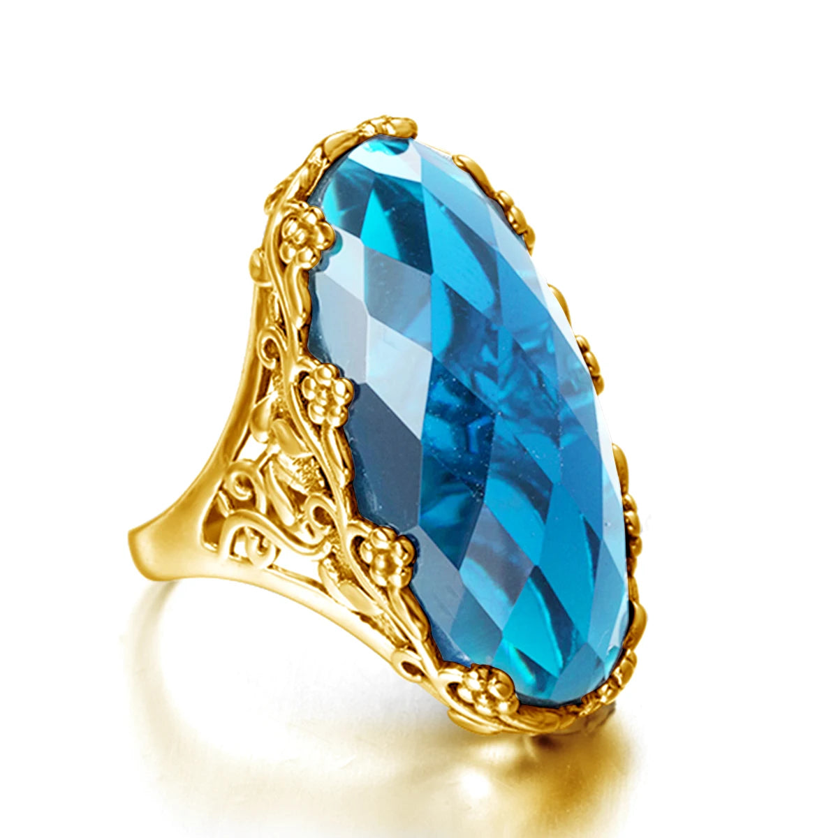 Floral Sapphire Statement Ring with Gold Finish
