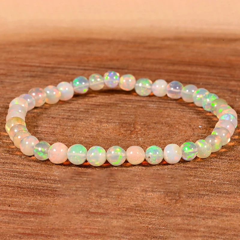 Natural Opal Beaded Bracelet – Genuine Crystal Stretch Bracelet for Women