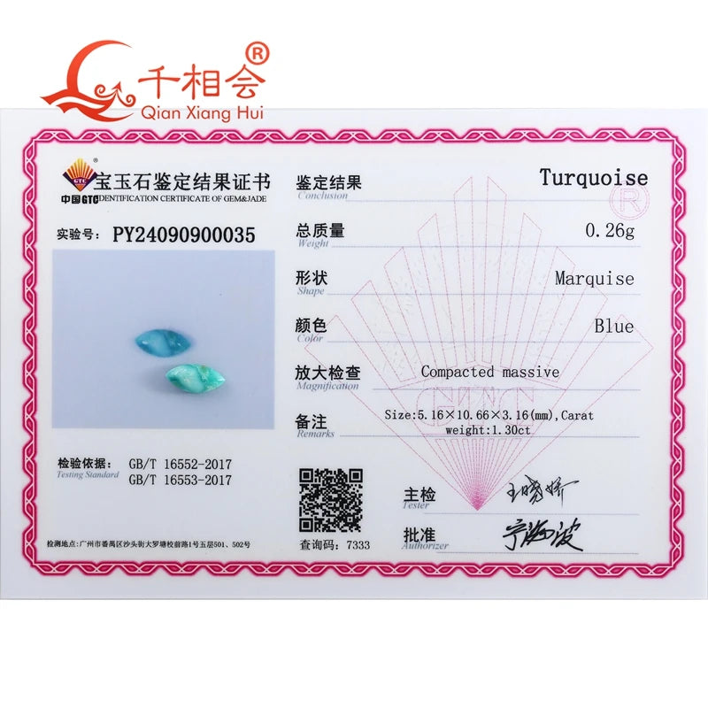 Natural Turquoise Loose Gemstone 1.3 Carat | Certified Cabochon