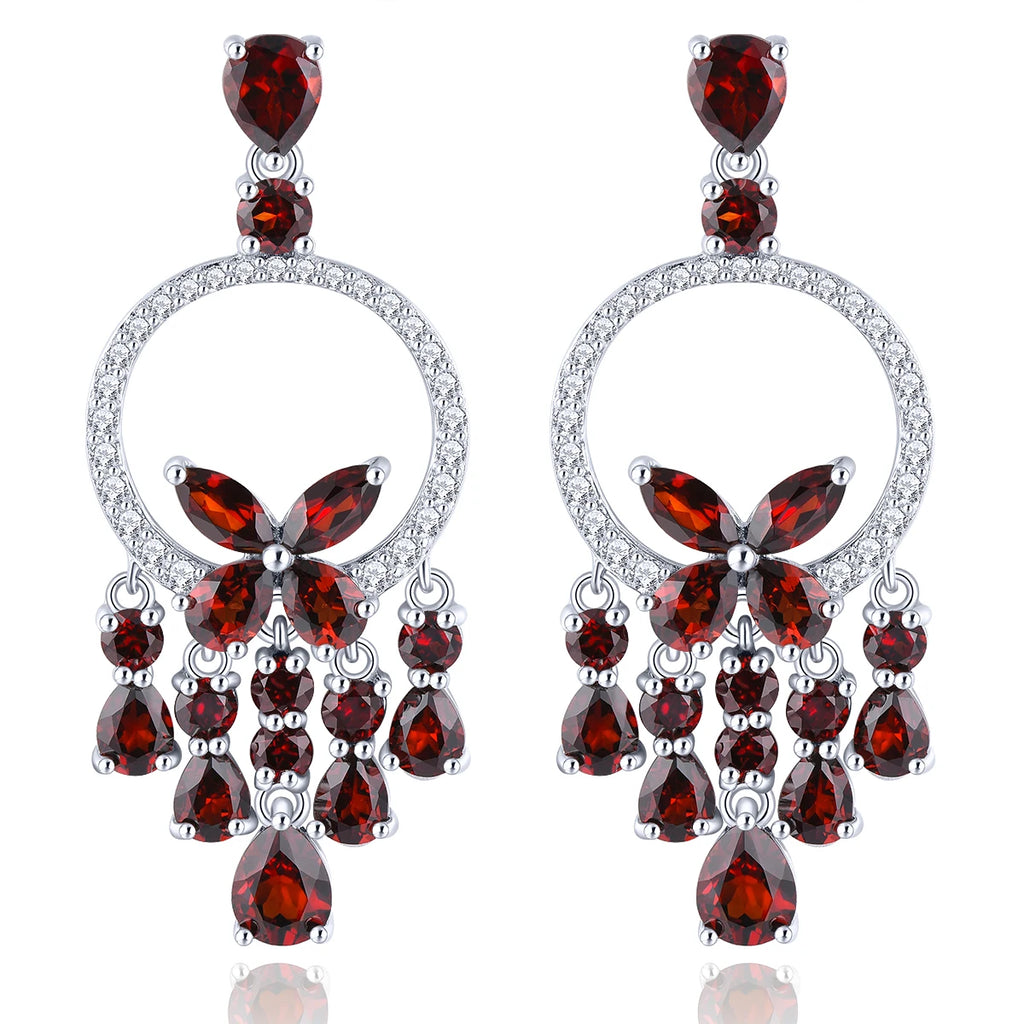 Natural Garnet Stud Earrings in Sterling Silver