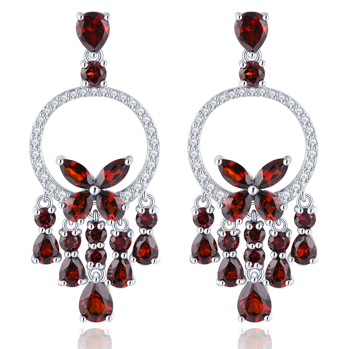 Natural Garnet Stud Earrings in Sterling Silver