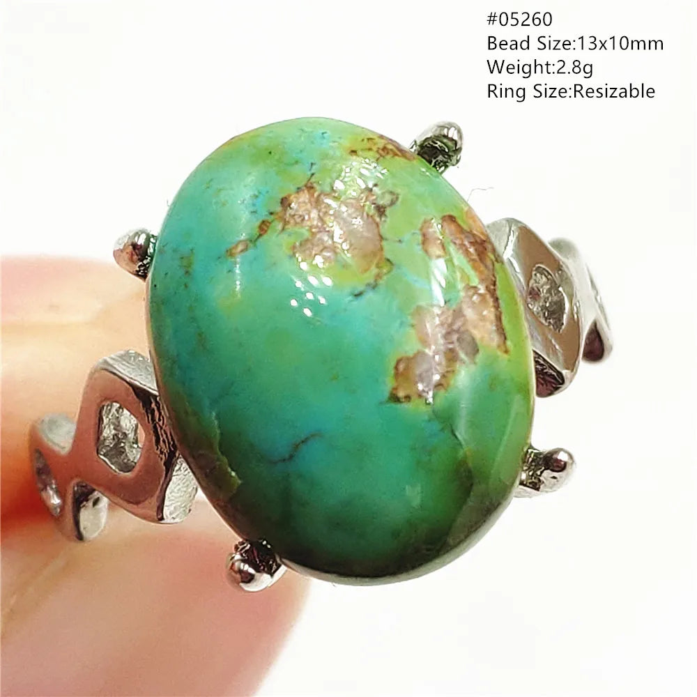 Natural Green Turquoise Adjustable Ring | 925 Sterling Silver